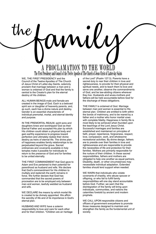 LDS Family Proclamation-printable-multiple Size Included-instant  Downloads-black Text-digital Files-lds Art-lds Poster Printables-mormon 